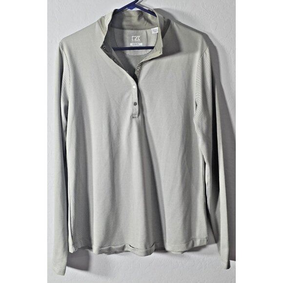 Cutter & Buck Other - Cutter & Buck CB DryTec Men’s XL Snap Polo Gray Brown Stripe UV Quick-Dry